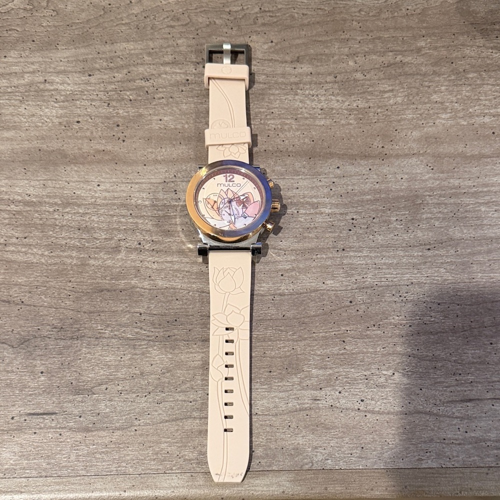 Mulco Gold and Cream Watch with Floral Design
